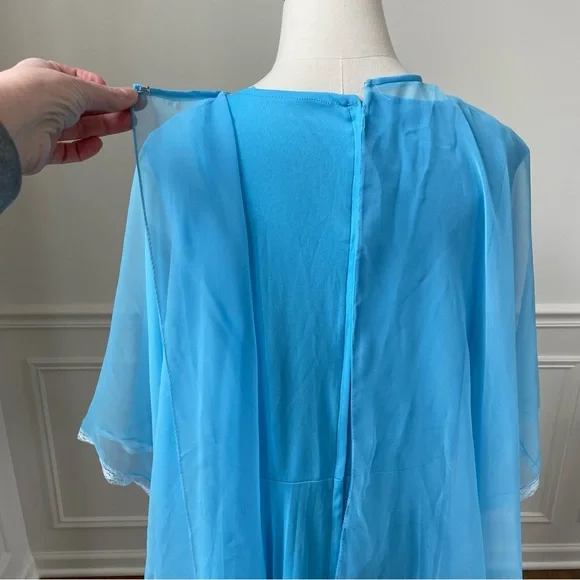 Vintage 70s Formal Gown Bridesmaid Prom Dress Turquoise Capulet Pleats Drama 14 - Picture 7 of 9